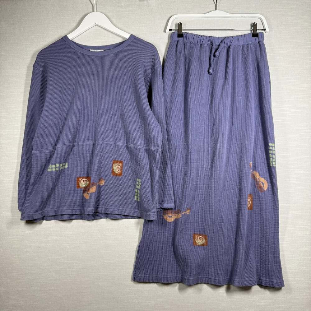 Onque Casual Outfit Womens M Purple Artsy Boho Waffle Skirt Long Sleeve‎